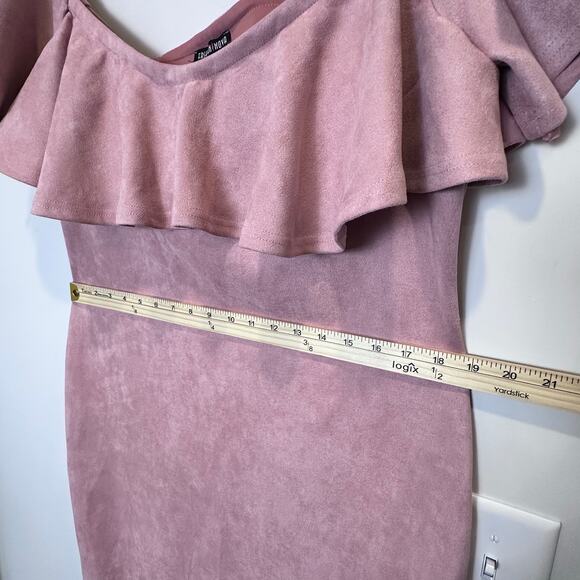 Fashion Nova Suede Ruffle Dress Dusty Pink Off Shoulder Mermaid Curvy Size 3X - Picture 8 of 11